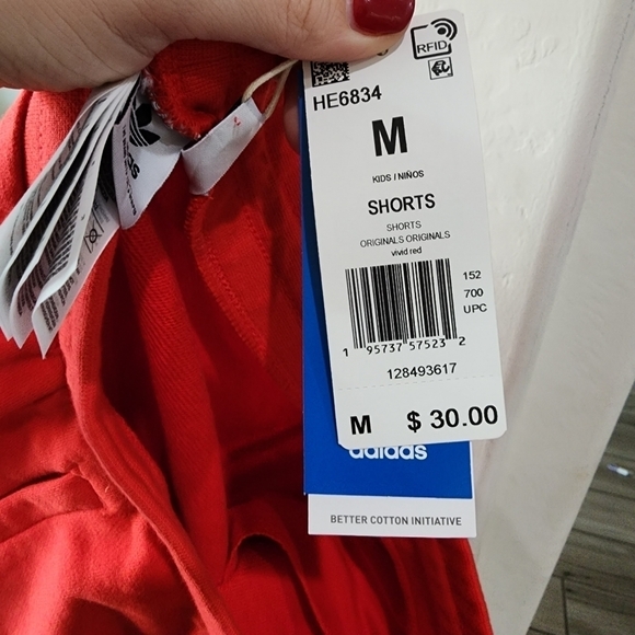 🆕️ Adidas Boys Terry Cotton Shorts Red he6834 - Picture 9 of 10